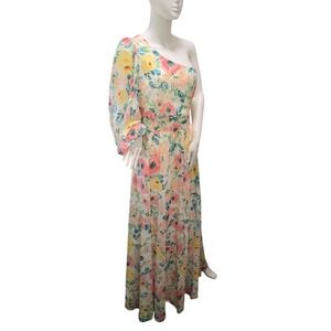 Flying Tomato Floral One Shoulder Maxi Dress L Puff Sleeve Easter Party